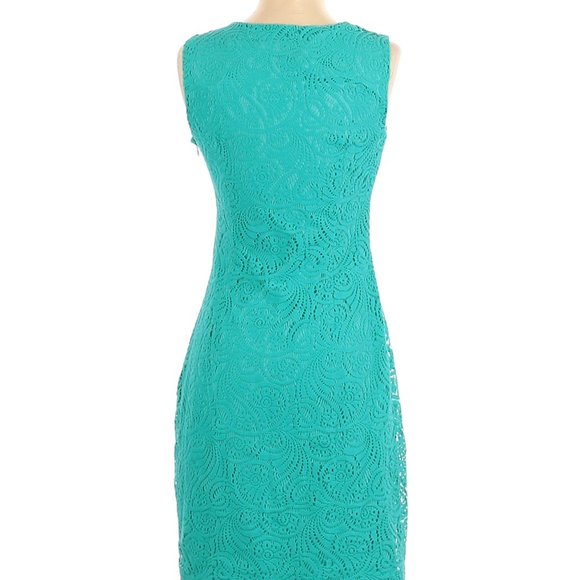 Eliza J Size 2 Teal Lace Overlay Shift Dress - Picture 7 of 9